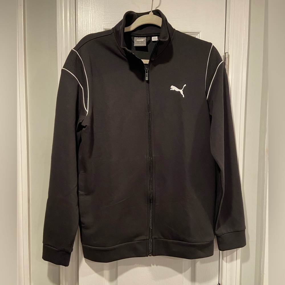 Puma Men’s Black Mock Neck Mesh Detail Full Zip Track Jacket White Logo Size S